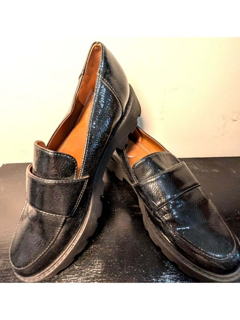Franco Sarto Black Patent Loafers, Women Size 8